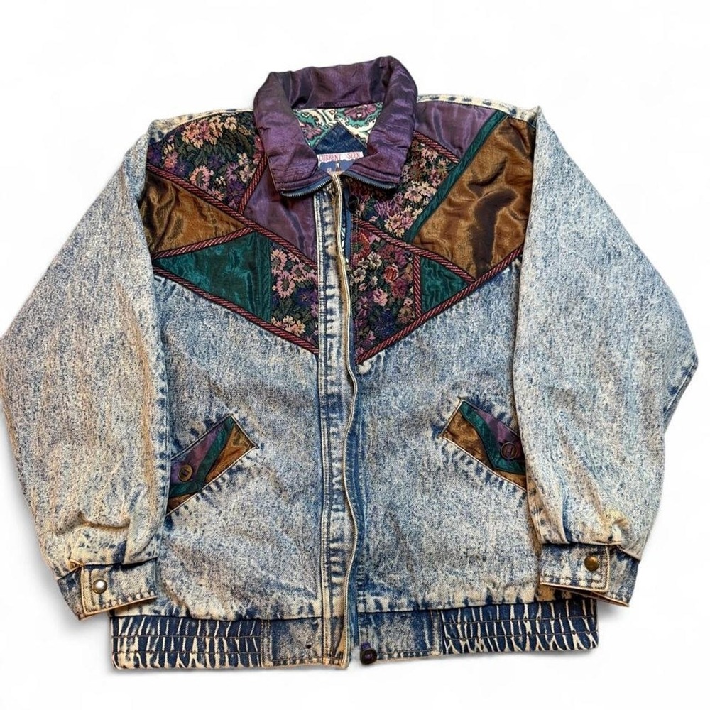Vintage Current Seen denim patchwork 80s acid wash jacket Size Small